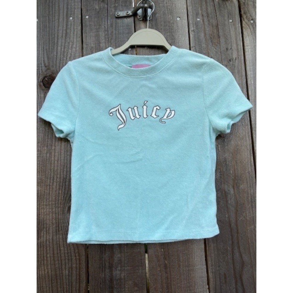 Juicy Couture Forever 21 Blue Terry Cloth Gothic Logo Crop Top Baby Tee Small